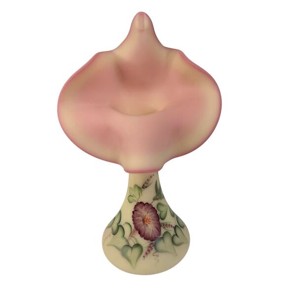 Fenton Other - Fenton Burmese Glass 1998 Messenger Exclusive Hummingbird Jack In Pulpit Vase